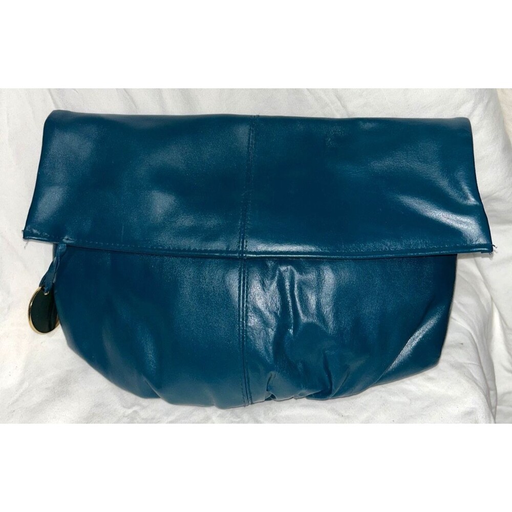 Vintage Women’s Teal Pleated Leather Clutch Handbag w/Charm Old Money Evening - Picture 4 of 8